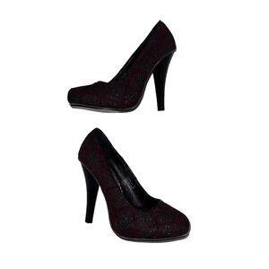 Not Rated Womens Red & Black Plaid Fabric " Heels Zipper metal trim Heels 8 goth
